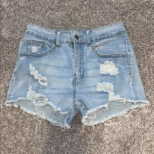 SHEIN Light Blue Distressed High-Rise Denim Shorts